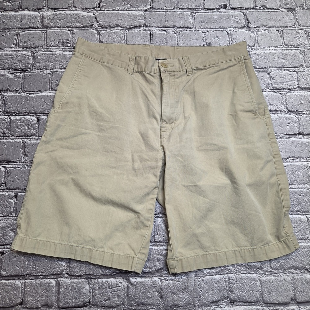 Patagonia Mens 33 Organic Cotton Chino Shorts Tan Khaki Flat Front  9in Inseam